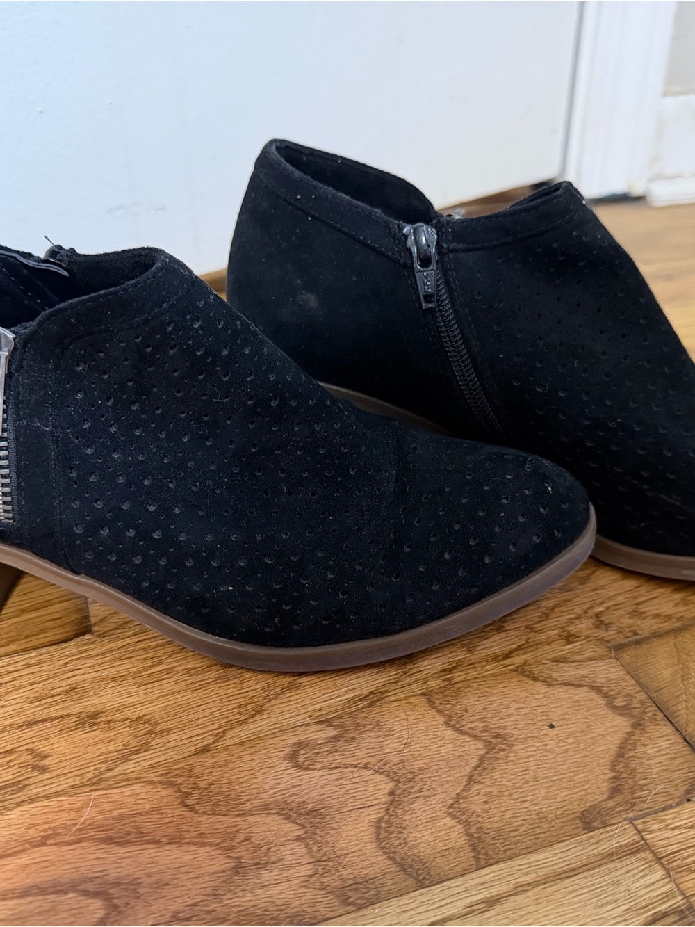 Sonoma Black Suede Perforated Ankle Booties with Side Zip